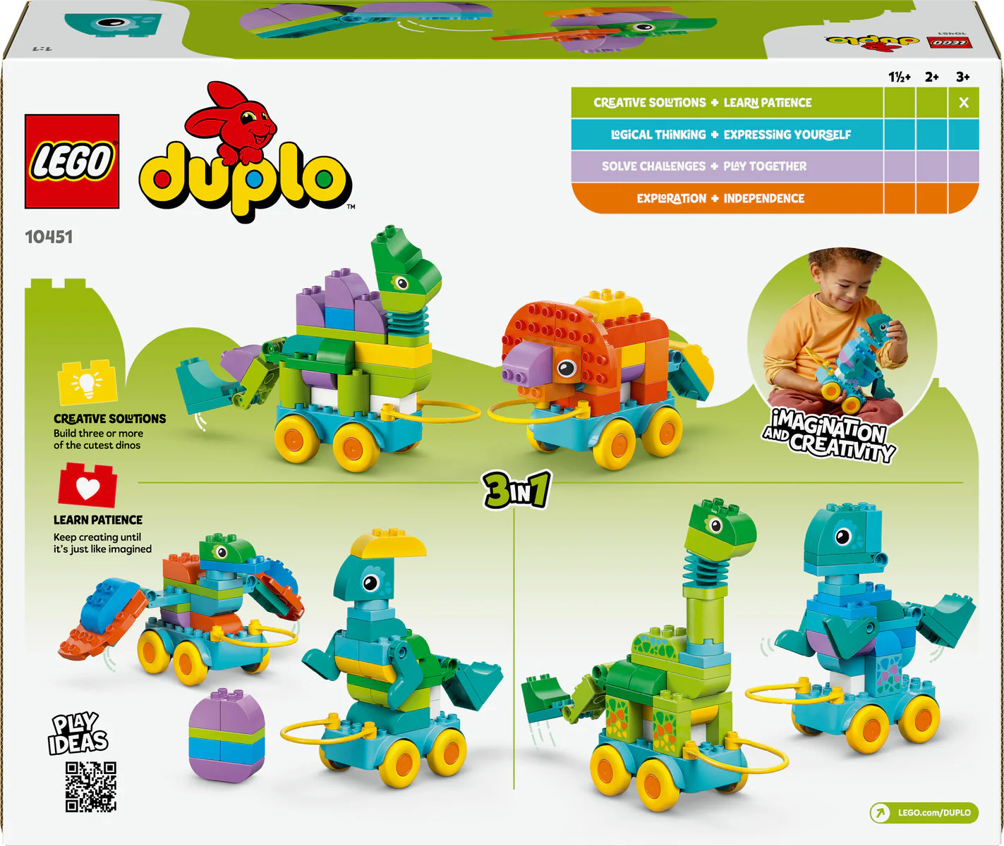 LEGO DUPLO Town 3in1 Dinosaurs on Wheels Learn-Through-Play Toddler Toy 10451 - Image 3