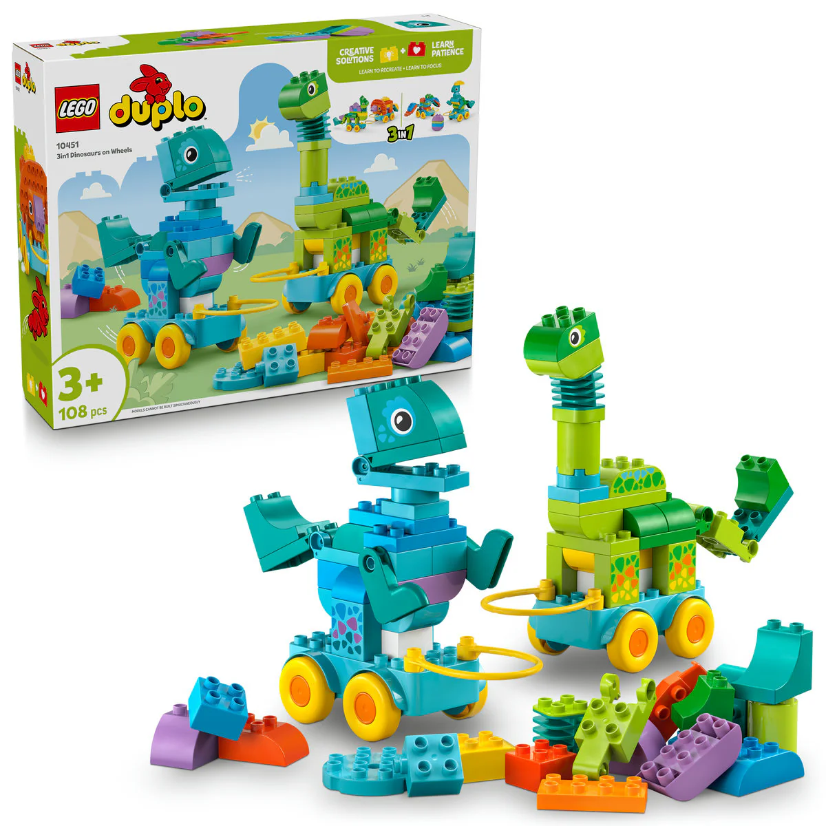 LEGO DUPLO Town 3in1 Dinosaurs on Wheels Learn-Through-Play Toddler Toy 10451 - Image 4