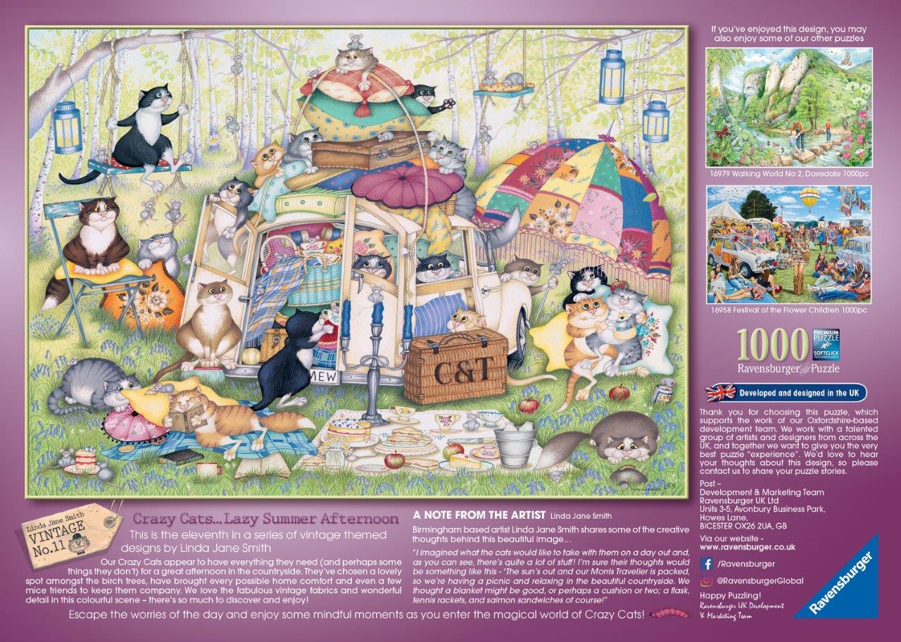 Ravensburger Crazy Cats, Lazy Summer Afternoon 1000 Piece Jigsaw Puzzle - Image 2