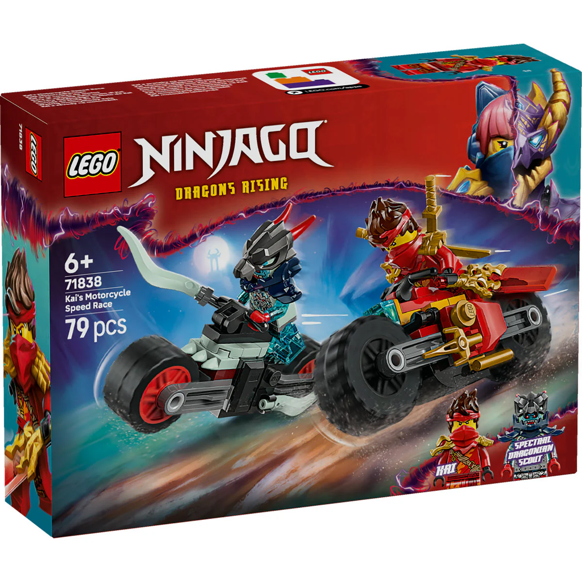 LEGO NINJAGO Kai’s Motorcycle Speed Race Playset with 2 Ninja Bike Toys 71838