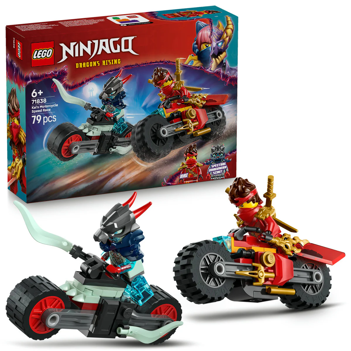 LEGO NINJAGO Kai’s Motorcycle Speed Race Playset with 2 Ninja Bike Toys 71838 - Image 4