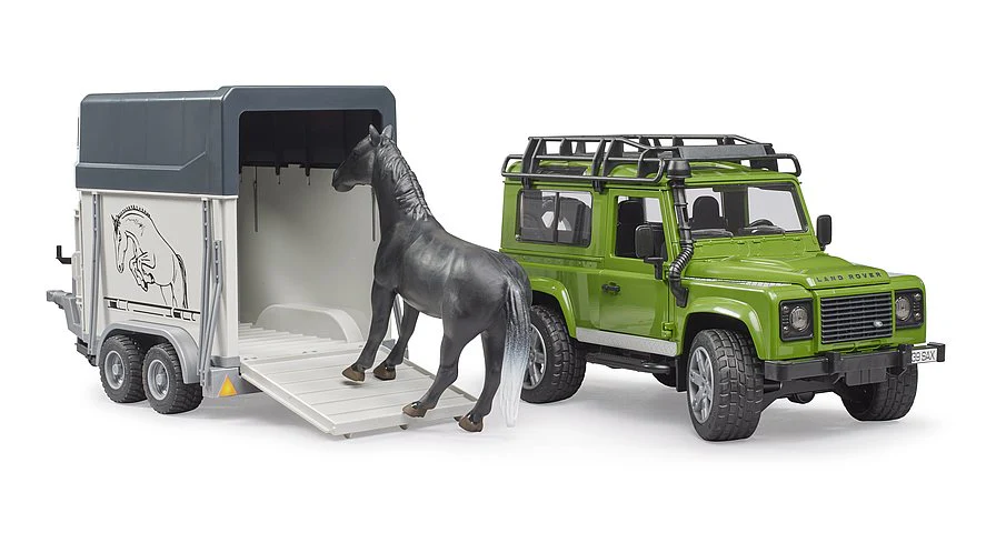 Bruder Land Rover Defender W Horse Trailer & Horse - Image 2