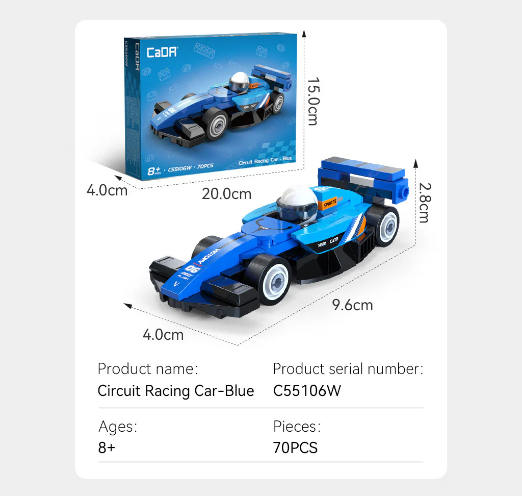 CaDA Mini Blue Circuit Racing Car Brick Kit 70 pcs - Image 2