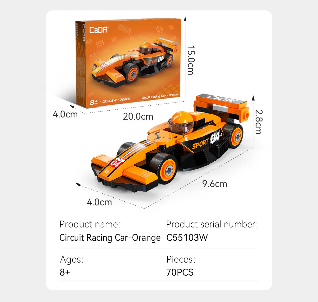 CaDA Mini Orange Circuit Racing Car Brick Kit 70 pcs - Image 2
