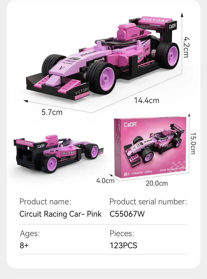 CaDA Pink Circuit Racing Car Brick Kit 123 pcs - Image 2