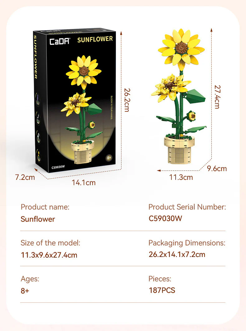 CaDA Sunflower Building Block Planter Brick Kit 187 pcs - Image 2