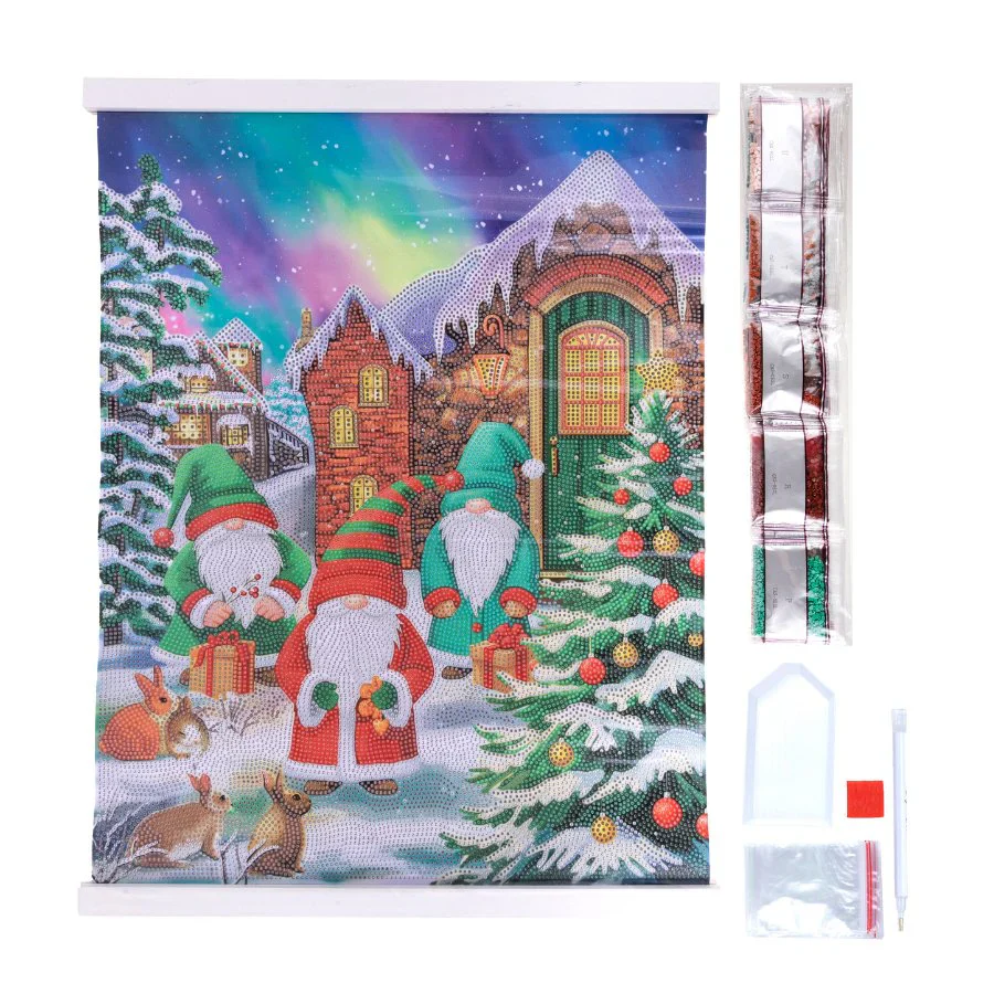 Three Merry Gnomes, 40x50cm Crystal Art Scroll - Image 3