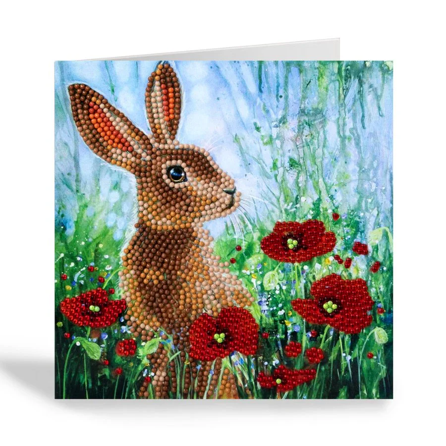 Wild Poppies and the Hare 18x18cm Crystal Art Card - Image 3