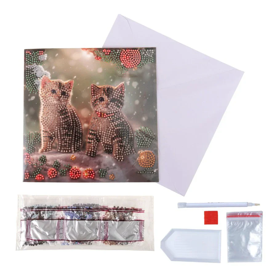 Christmas Kittens, 18x18cm Crystal Art Card - Image 2