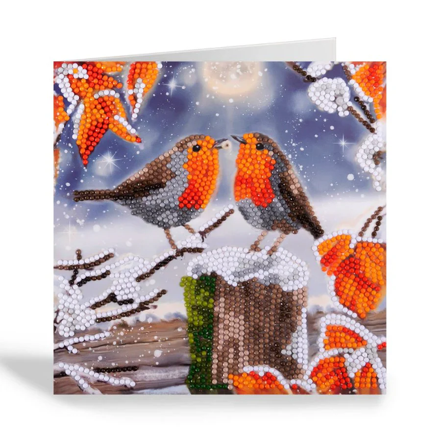 Kissing Robins, 18x18cm Crystal Art Card - Image 3