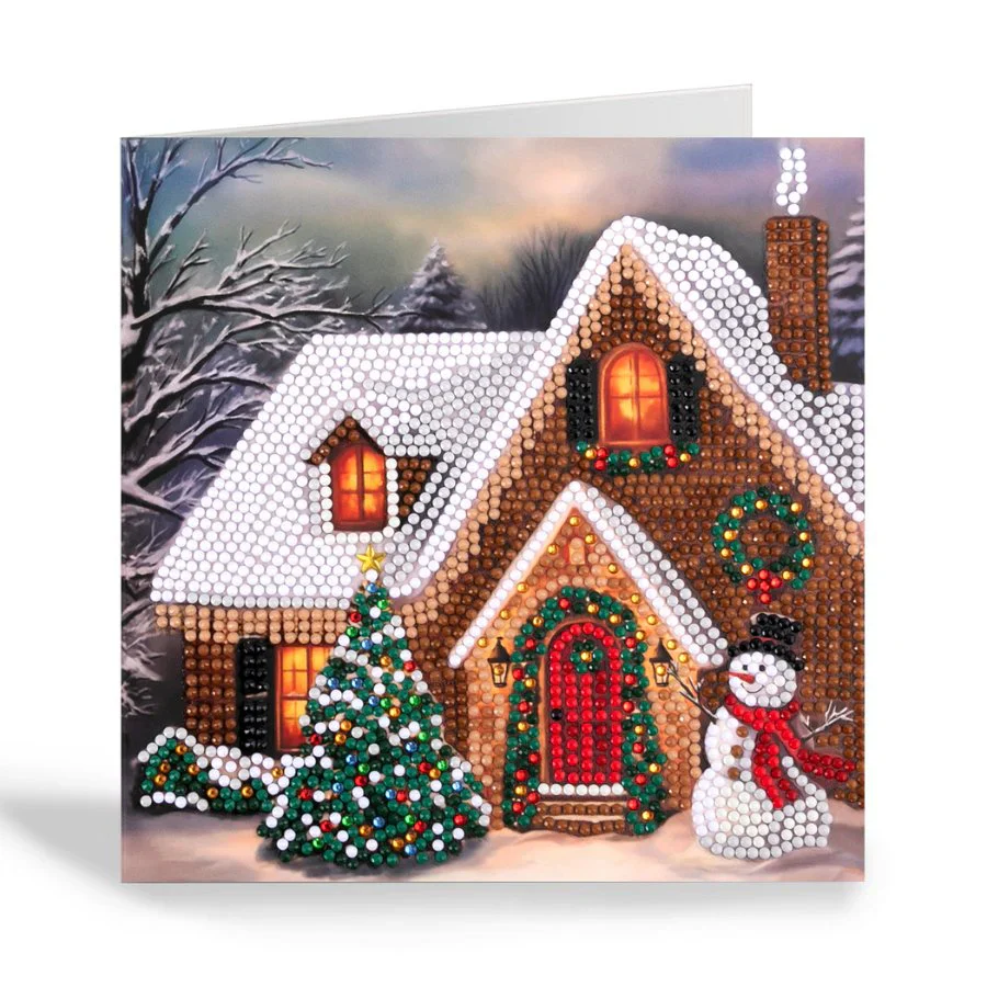 Festive Cottage, 18x18cm Crystal Art Card - Image 3