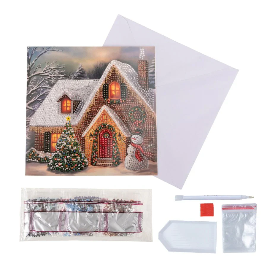 Festive Cottage, 18x18cm Crystal Art Card - Image 4