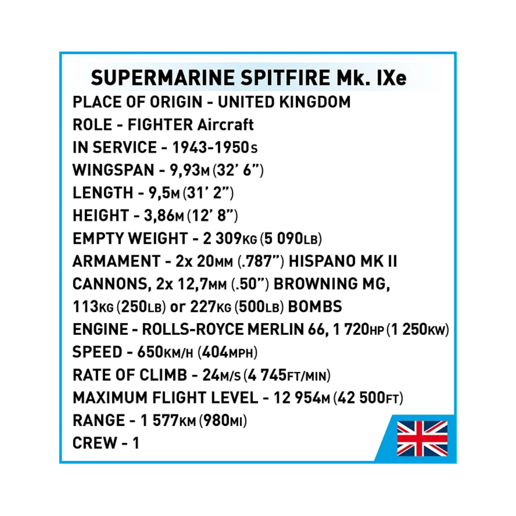 COBI Historical Collection WWii Supermarine Spitfire Mk.Ixe - Image 7