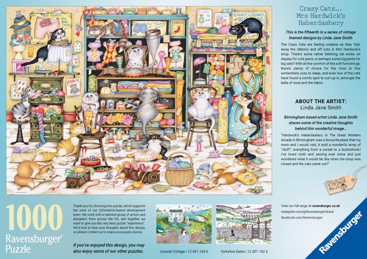 Ravensburger Crazy Cats: Haberdshery 1000 Piece Jigsaw Puzzle - Image 3