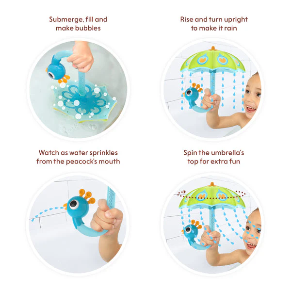 Yookidoo Fill 'N' Rain Peacock Umbrella Bath Toy - Green - Image 4