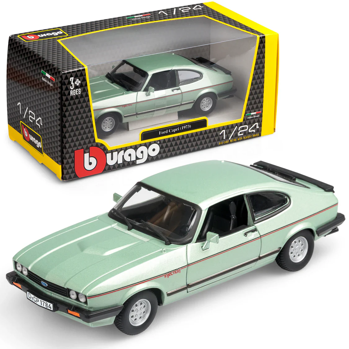 Burago Ford Capri 1982 Light Green 1:24 Diecast Model Car - Image 2