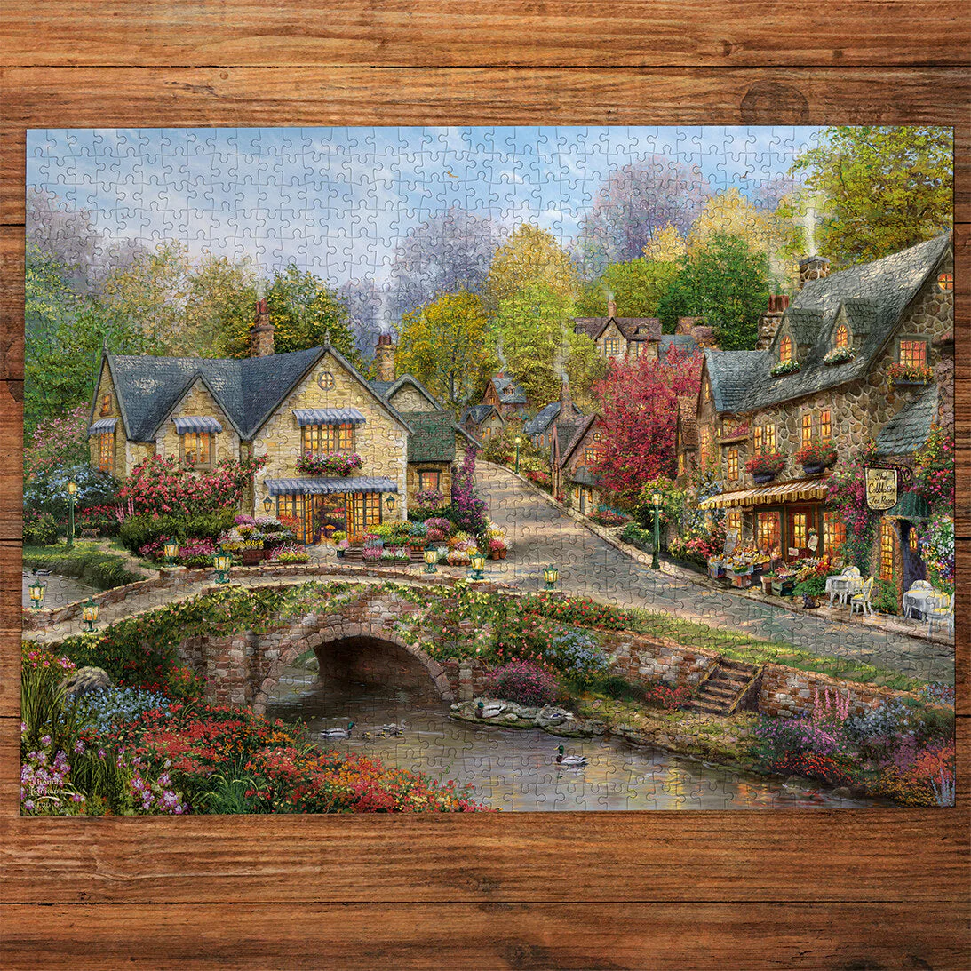 Gibsons Thomas Kinkade: Summer in Cobblestone Village 1000 piece Jigsaw Puzzle - Image 3