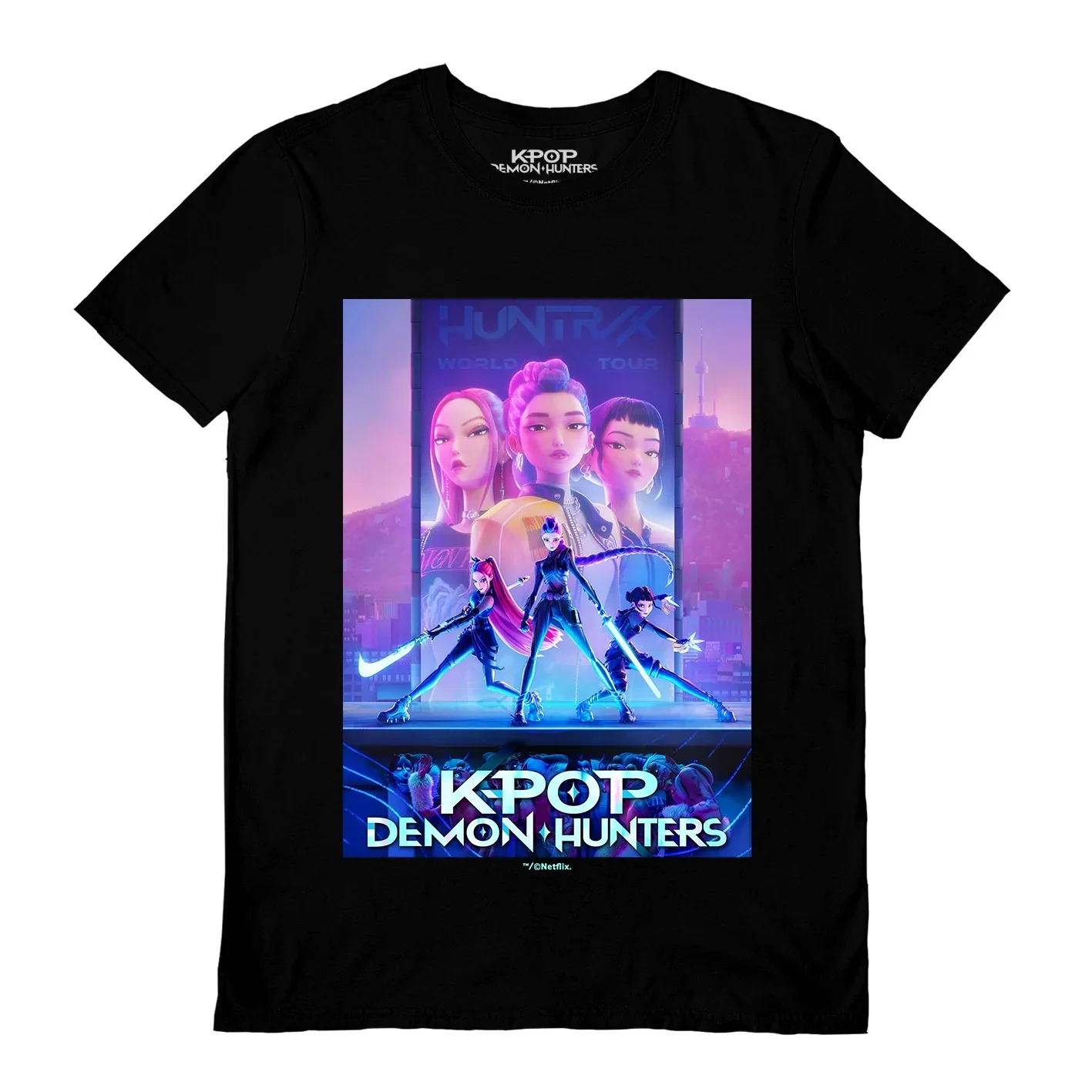 K-Pop Demon Hunters (Key Art) Black Unisex Short Sleeve T-Shirt (5-6yrs)