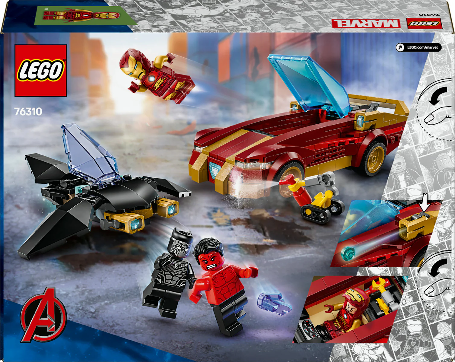LEGO Marvel Iron Man Car & Black Panther vs. Red Hulk 76310 - Image 3