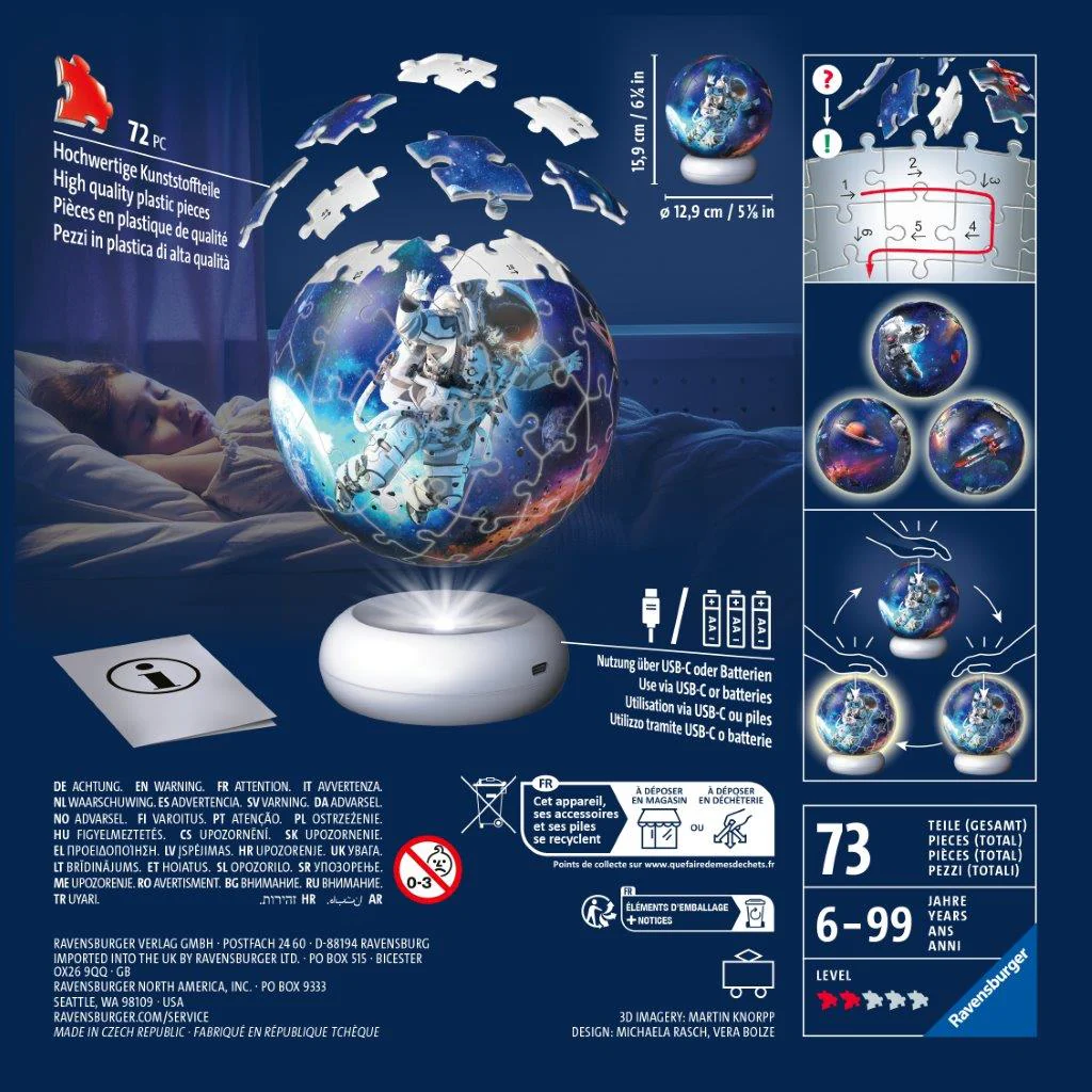 Ravensburger Astronauts in Space Lit 72 piece 3D Jigsaw Puzzle - Night Light - Image 7