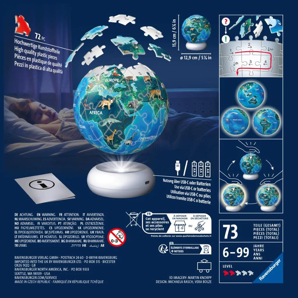 Ravensburger Earth at Night Lit 72 piece 3D Jigsaw Puzzle - Night Light - Image 7