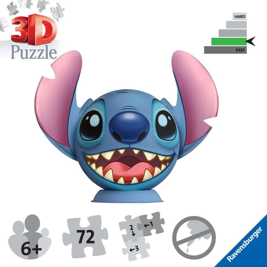 Ravensburger Stitch with Ears 3D Puzzle Ball, 72 Piece Jigsaw Puzzle - Image 3