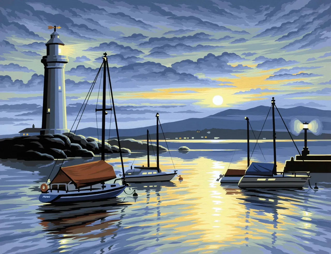 Senior Painting By Numbers Harbour at Sunrise - Image 2