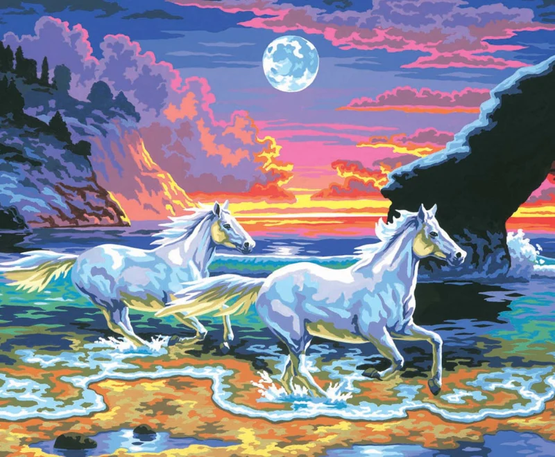 Senior Painting By Numbers Horses in the Surf - Image 2