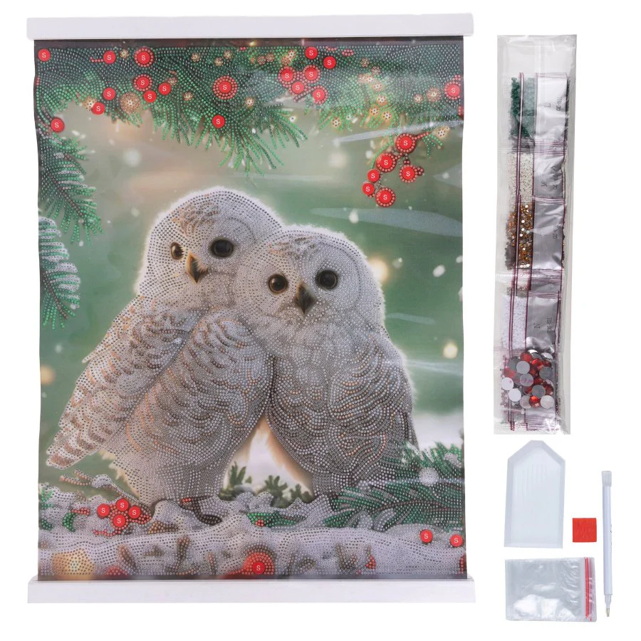 Snowy Owls Sanctuary, 40x50cm Crystal Art Scroll - Image 2