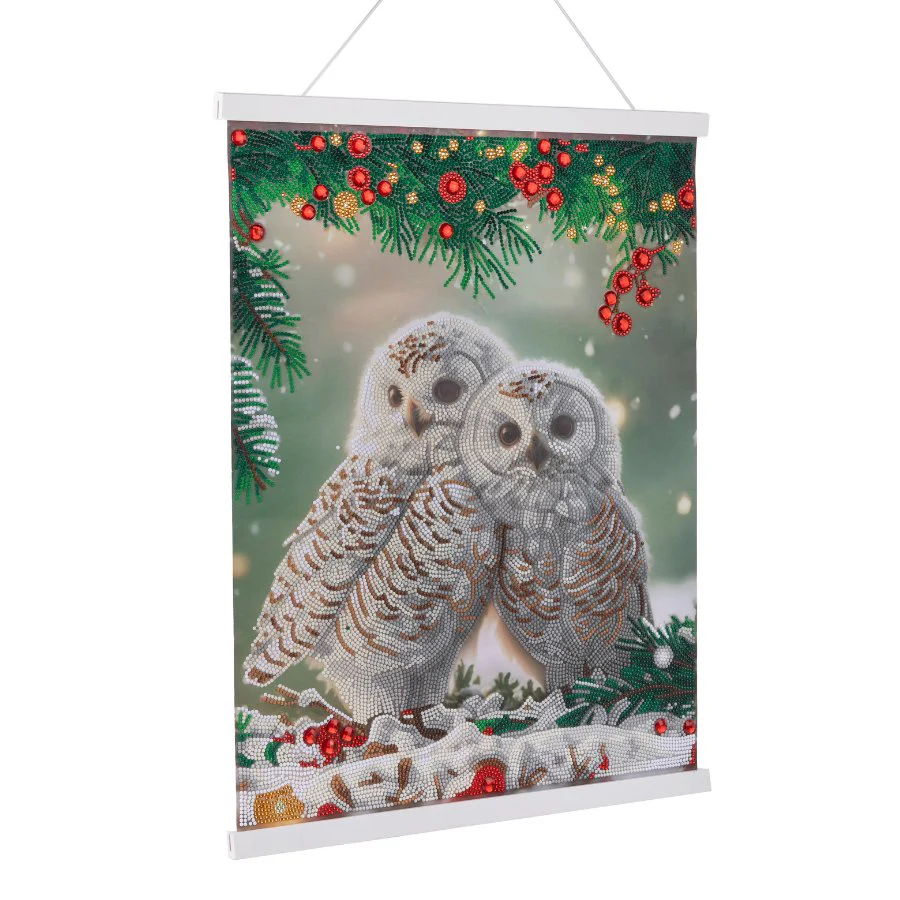 Snowy Owls Sanctuary, 40x50cm Crystal Art Scroll - Image 3