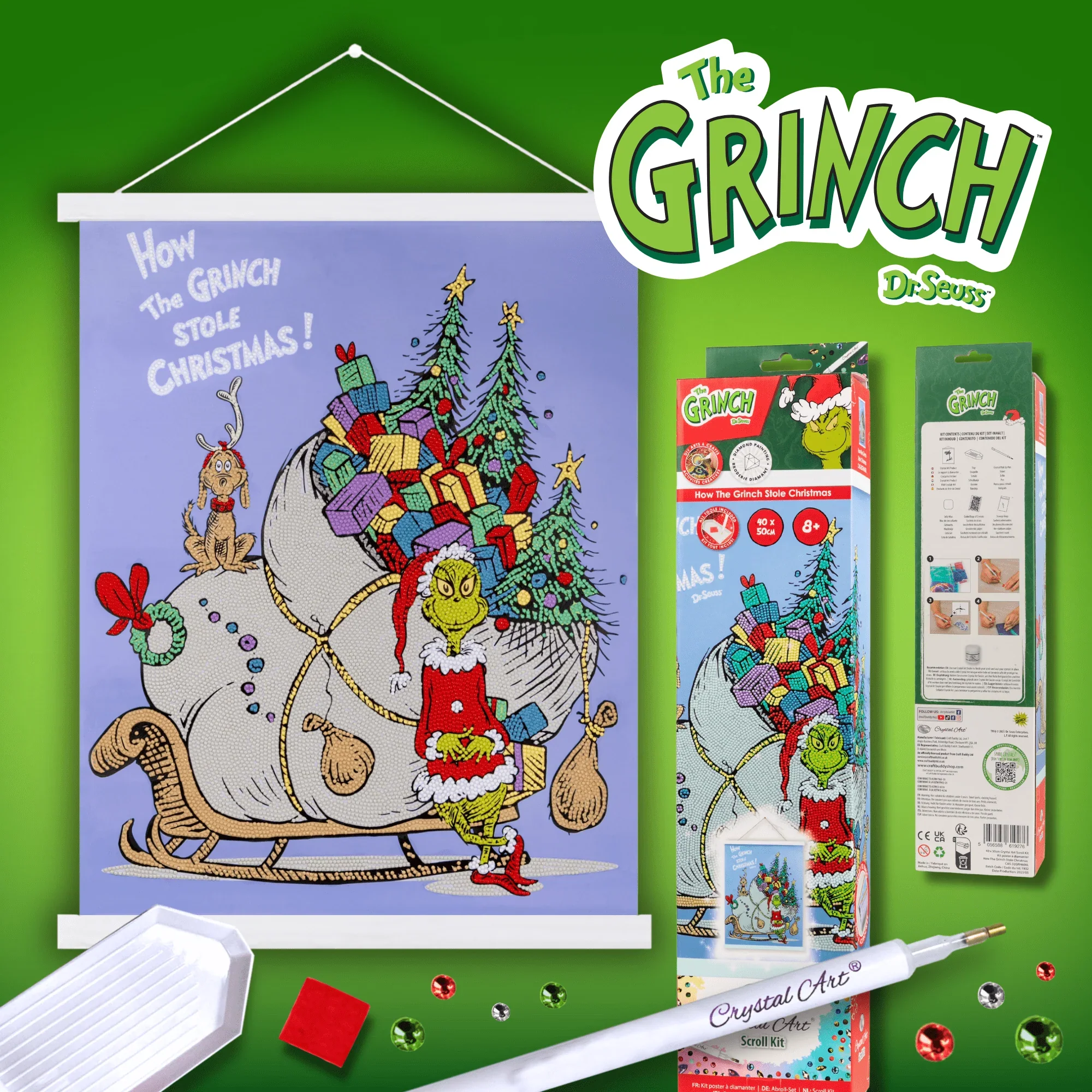 How The Grinch Stole Christmas, 40x50cm Crystal Art Scroll - Image 3